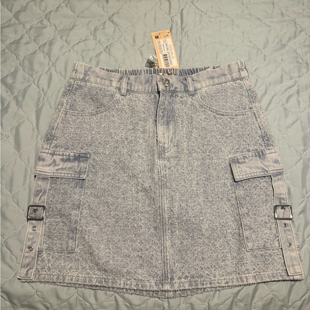 ESQUALO Light Blue Textured Skirt